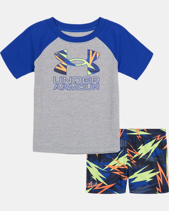 Boys' Toddler UA Rowdy Bolts Logo Short Sleeve & Shorts Set, Gray, pdpMainDesktop image number 0